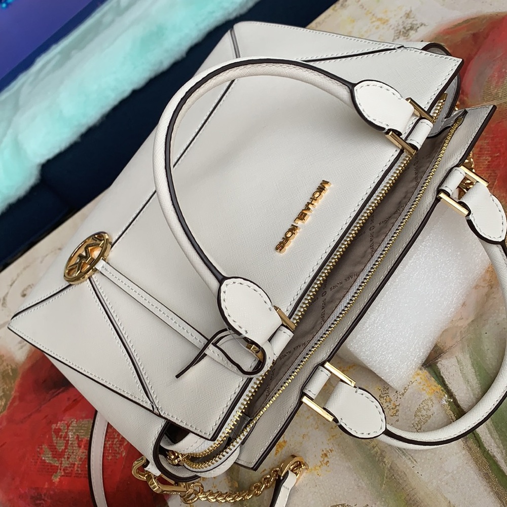 MICHAEL KORS PRISM LG SATCHEL OPTIC WHITE - Picture 14 of 16